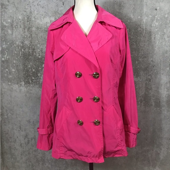 Trina Turk Womens Short Trench Coat Size S Hot Pink Double Breasted Belted Chic - Picture 5 of 16